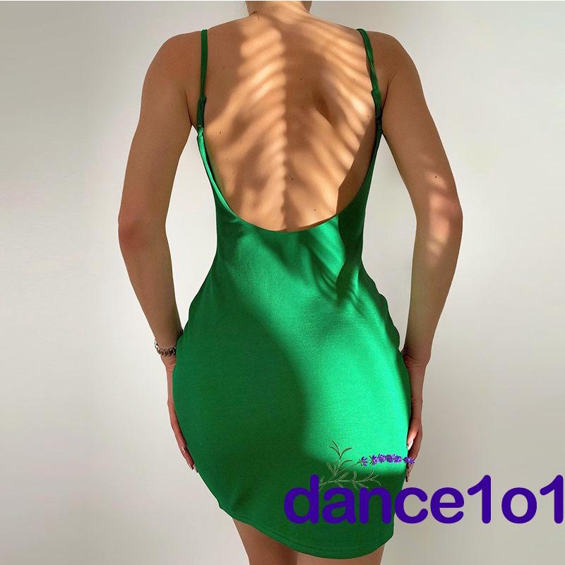 ✲Os✥Đầm Hở Lưng Khoét Ngực Sâu Màu Trơn Thiết Kế Hở Lưng Quyến Rũ Cho Nữ