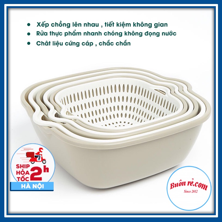 Bộ chậu rổ 2 lớp Việt Nhật mẫu vuông