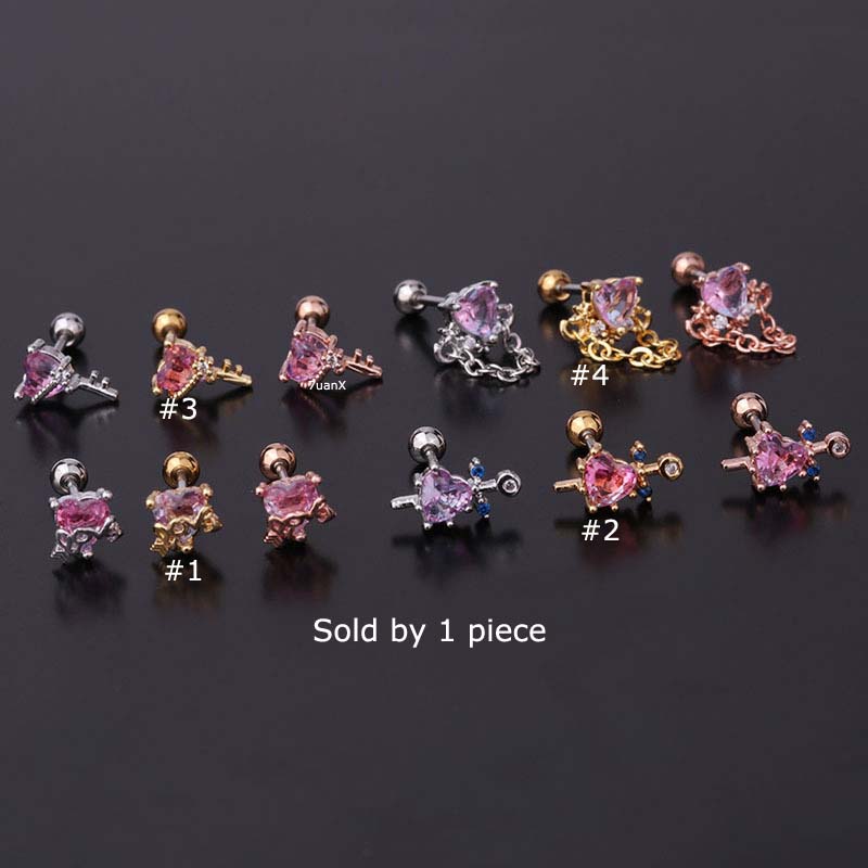 Khuyên tai thép không gỉ đính đá zircon 20Gauge thiết kế với thanh tạ sành điệu