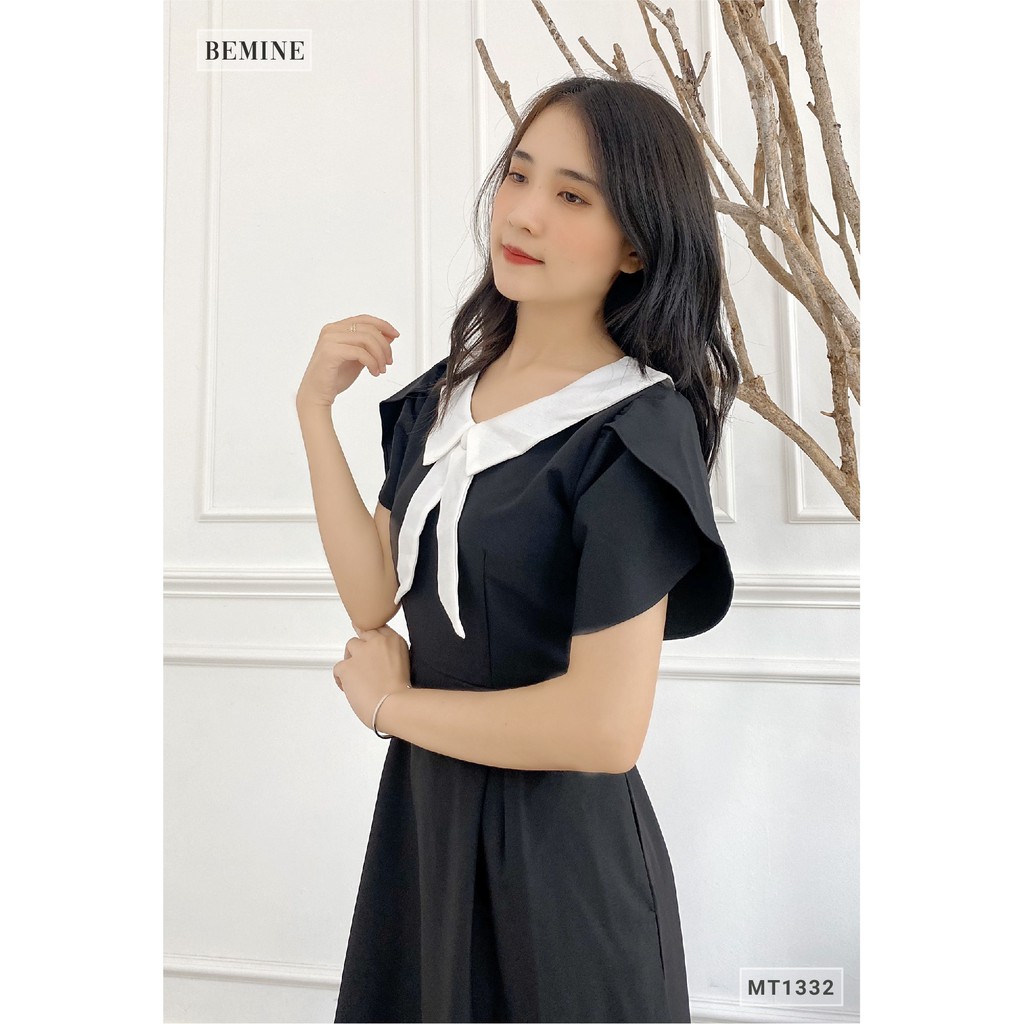 [Mã WABRWA15 giảm 15% đơn 300K] Đầm xòe cổ phối có nơ BEMINE MT1332DEN | BigBuy360 - bigbuy360.vn