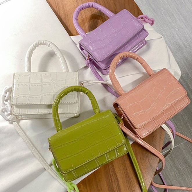 Túi Xách Nữ Dáng Vuông Giả Da Cá Sấu Phối Dây Xích Sang Trọng Thời Trang