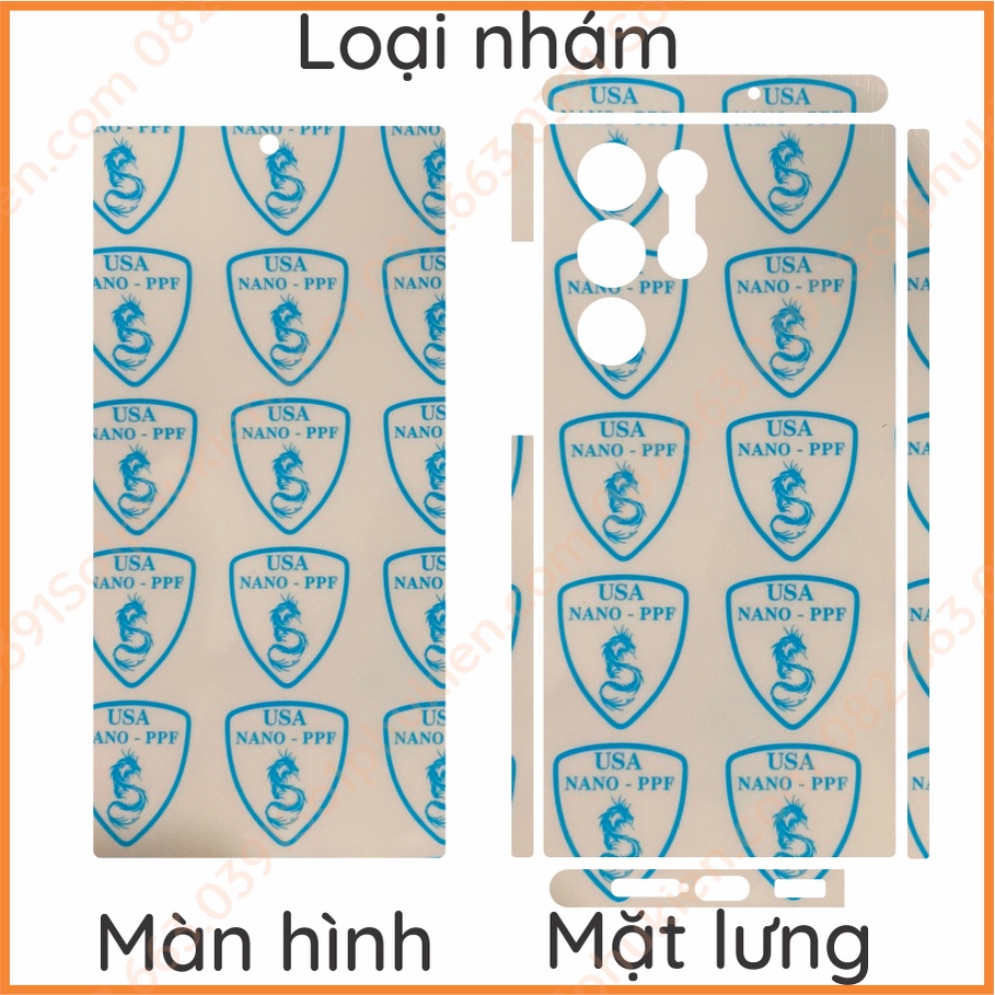Dán PPF Samsung S23 ultra 5G, S22 ultra 5G loại trong, nhám, dành cho màn hình, mặt lưng, 4 viền, full viền