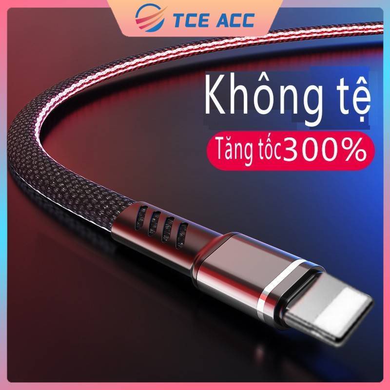 Cáp Sạc Nhanh USB Denim dệt sợi phẳng Dây Dù Chông Đứt cho IPDài 1M-BH 3 tháng 1 đổi 1-TCE CASE
