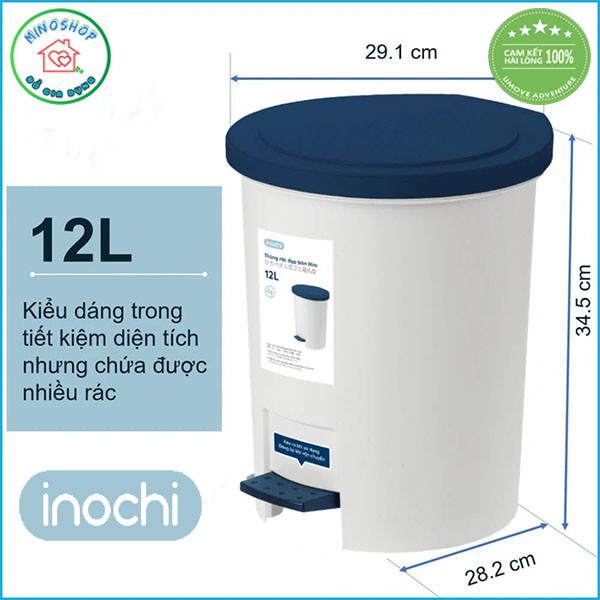 Thùng Rác Đạp Chân Nắp Tròn INOCHI Cao Cấp, Thùng Đựng Rác Văn Phòng, Gia Đình Nắp Tròn 6L 12L