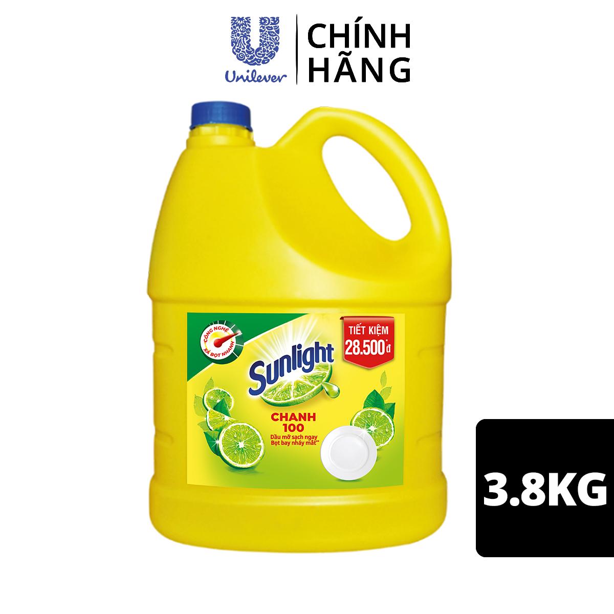 Nước rửa chén Sunlight Chanh mới sạch nhanh xả bọt nhanh chai 3.8kg