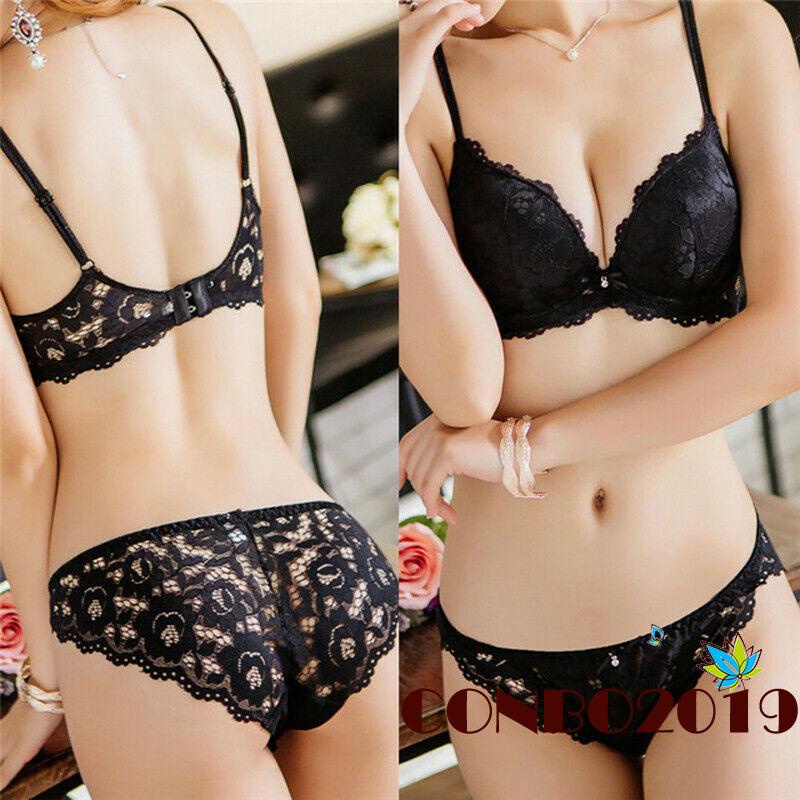 Bộ Đồ Lót 2 Mảnh Phối Ren Hoa Cúp Ngực Lưng Thấp Có Đệm Ngực Và Quần Lót Lưng Thấp Thời Trang Cho Nữ