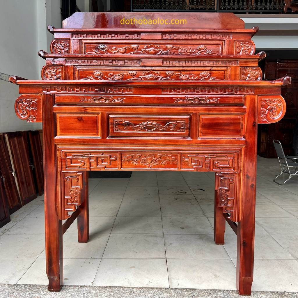 Bàn thờ gia tiên gỗ tràm bông vàng 3 tầng