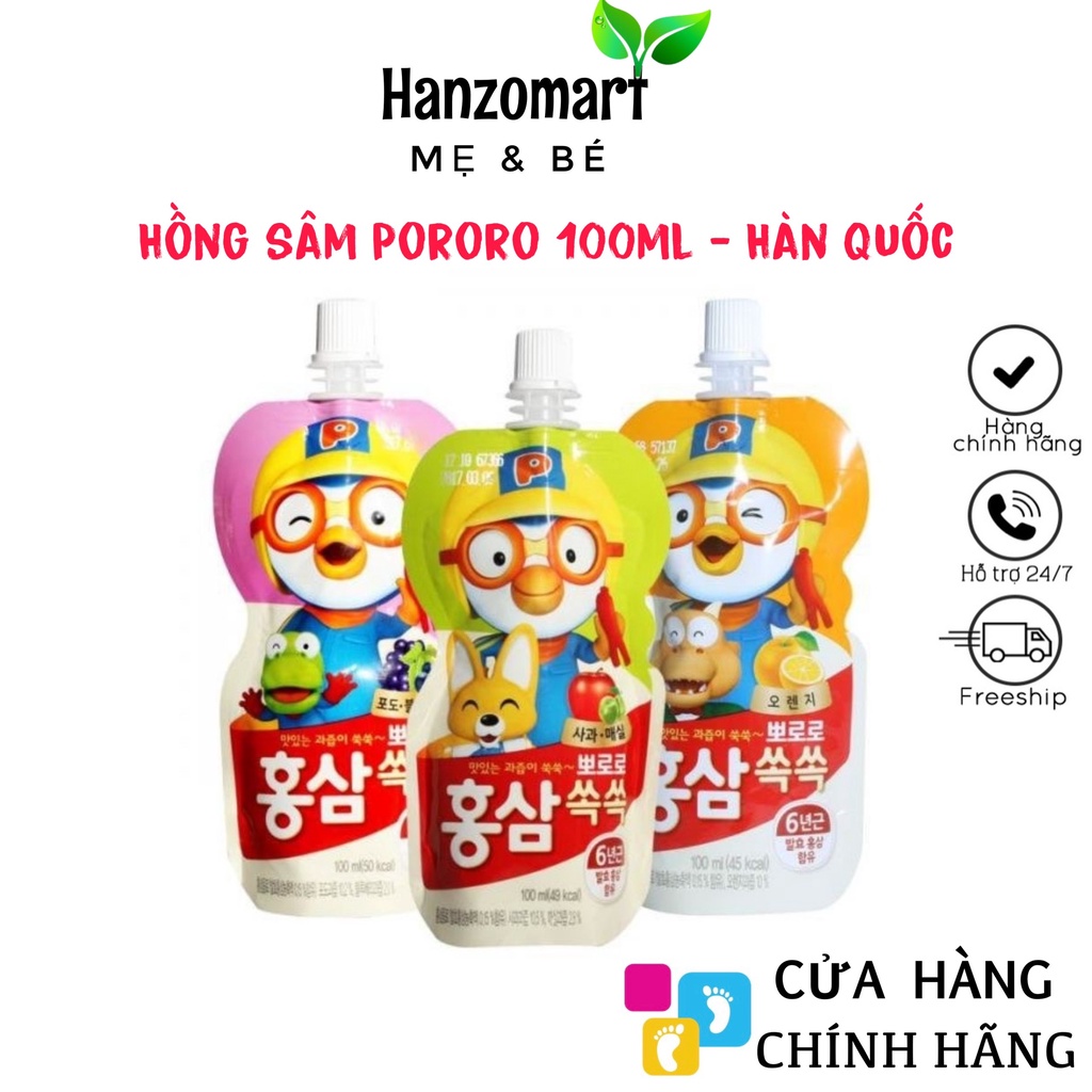 Nước hồng sâm trái cây pororo đủ vị cho bé 100ml
