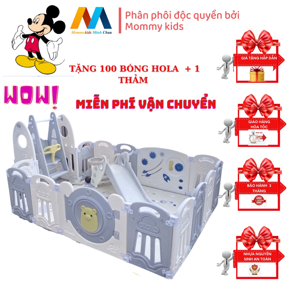 Combo quây cũi MOMMYKID MINH CHÂU cầu trượt xích đu bóng rổ TẶNG THẢM 100 bónG, COMBO BÓNG RỔ