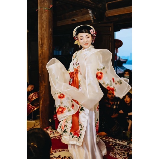 Khăn áo hầu đồng - khăn múa cô Chín , cô bơ , dải lụa hoa hồng múa cô chín cô bơ
