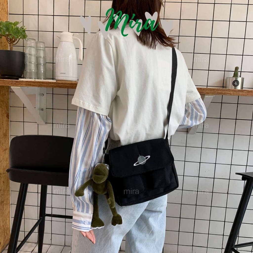 Túi Xách Nữ Đeo Chéo Tote Canvas Đựng Điênh Thoại Đi Chơi Thêu Hình Địa Cầu Ulzzang Hàn Quốc MIRA-TV58002