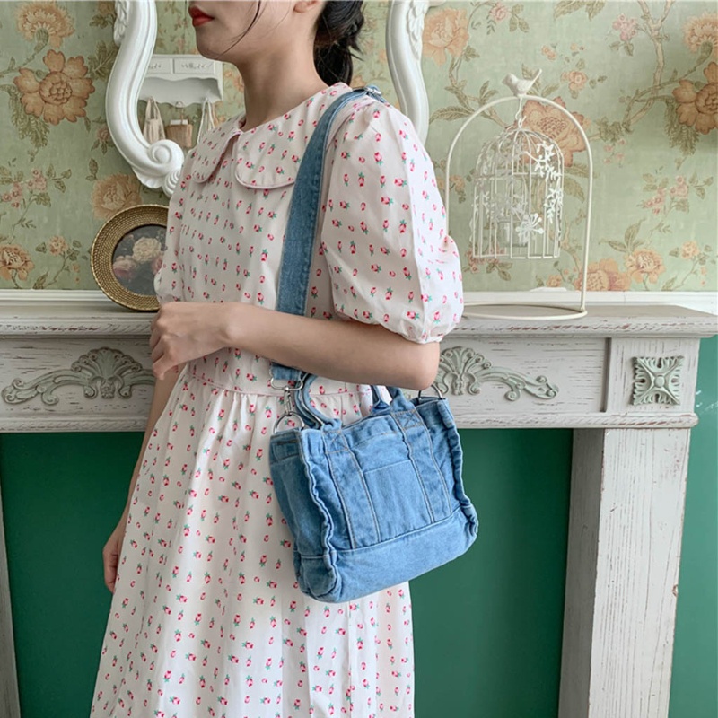 Túi xách vải jean đeo chéo dây đeo điều chỉnh được cho nữ