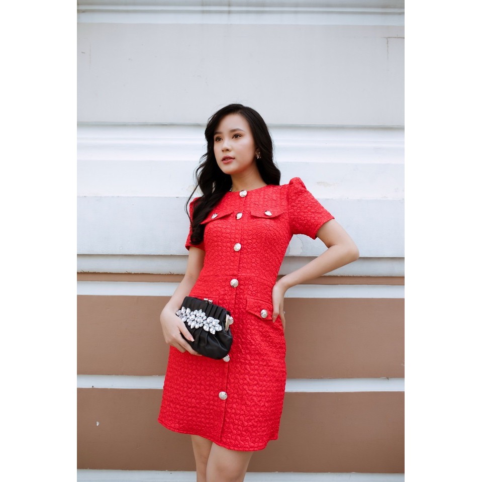 Đầm thun xốp 3D công sở tay ngắn phối 4 túi cực sang để đi làm | đi chơi | dạo phố