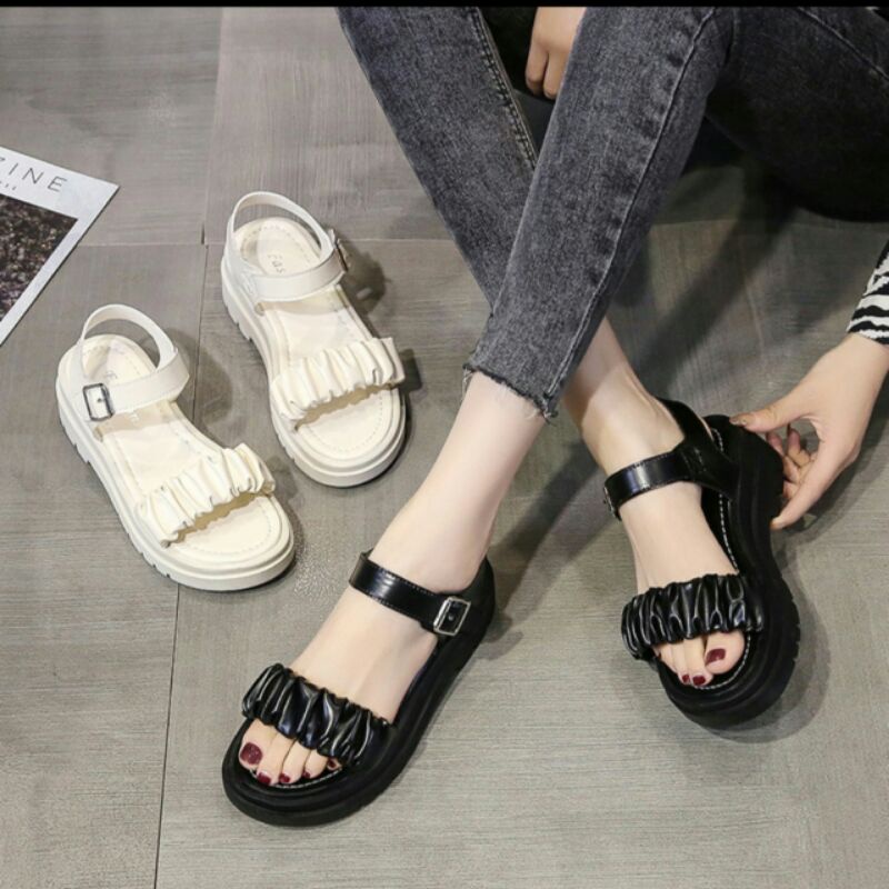 Dép Nữ Quai Hậu Nhún Ngang Đế PU Siêu Nhẹ Cao 5P Cực Êm Sang Chảnh Cá Tính