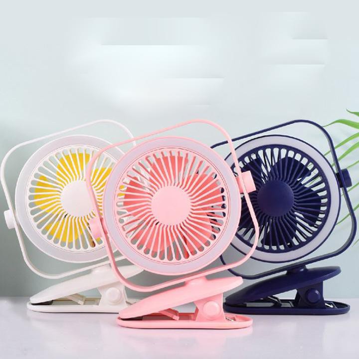 Quạt Mini Tích Điện Kẹp Xe Đẩy, Nôi, Bàn, Ghế Hình Vuông Cực Mát