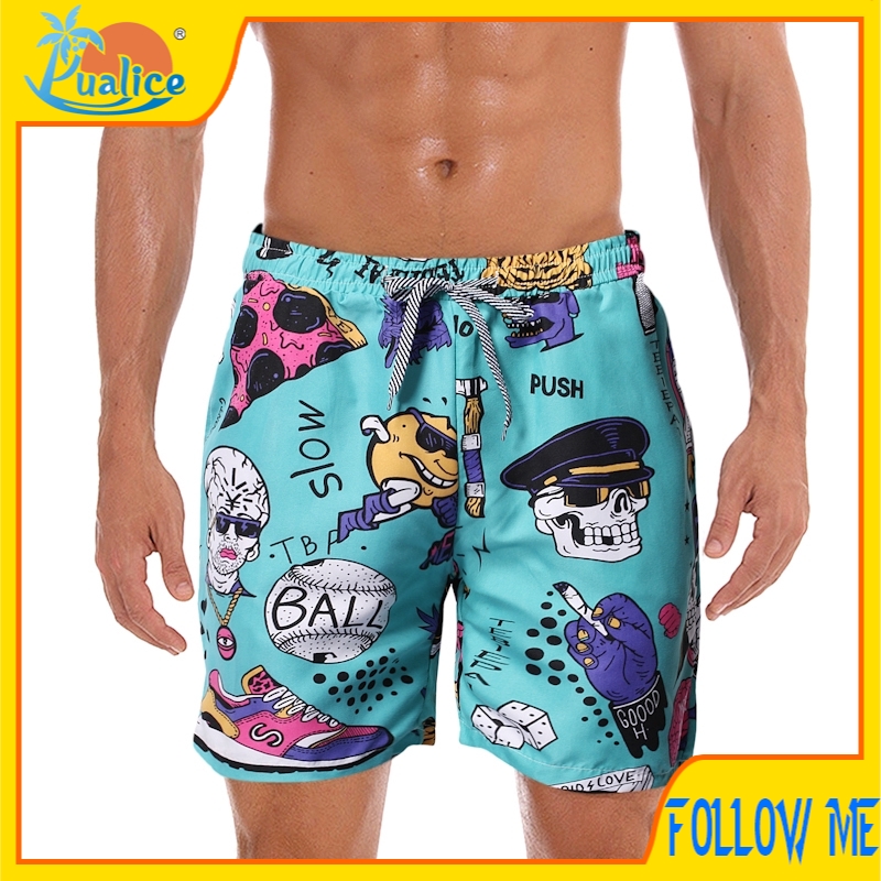 Men's Beach Pants Summer Casual Hawaiian Print Five-point Pants Straight Shorts