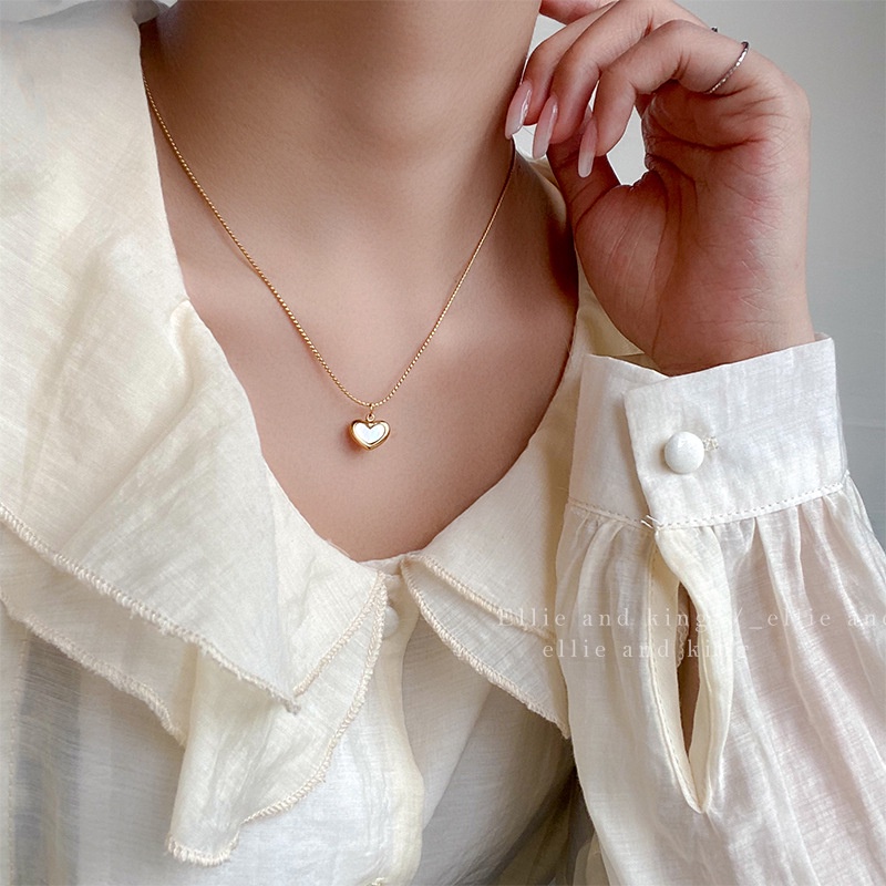 Dây chuyền titan basic mặt trái tim khảm sà cừ, mạ vàng 14k  [  KHÔNG ĐEN GỈ ]   Her Accessories CT7