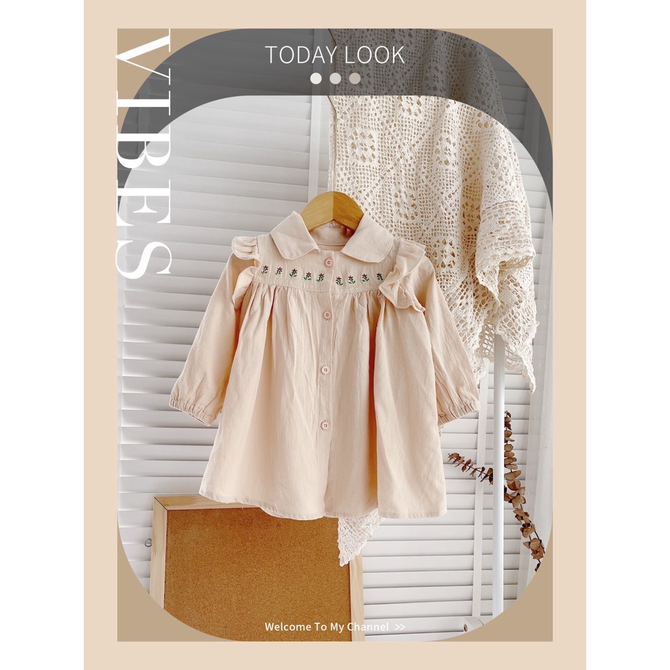 Váy thu dài tay CỔ ĐỨC màu trơn cho bé gái 1-5 tuổi ( Mã V130504)