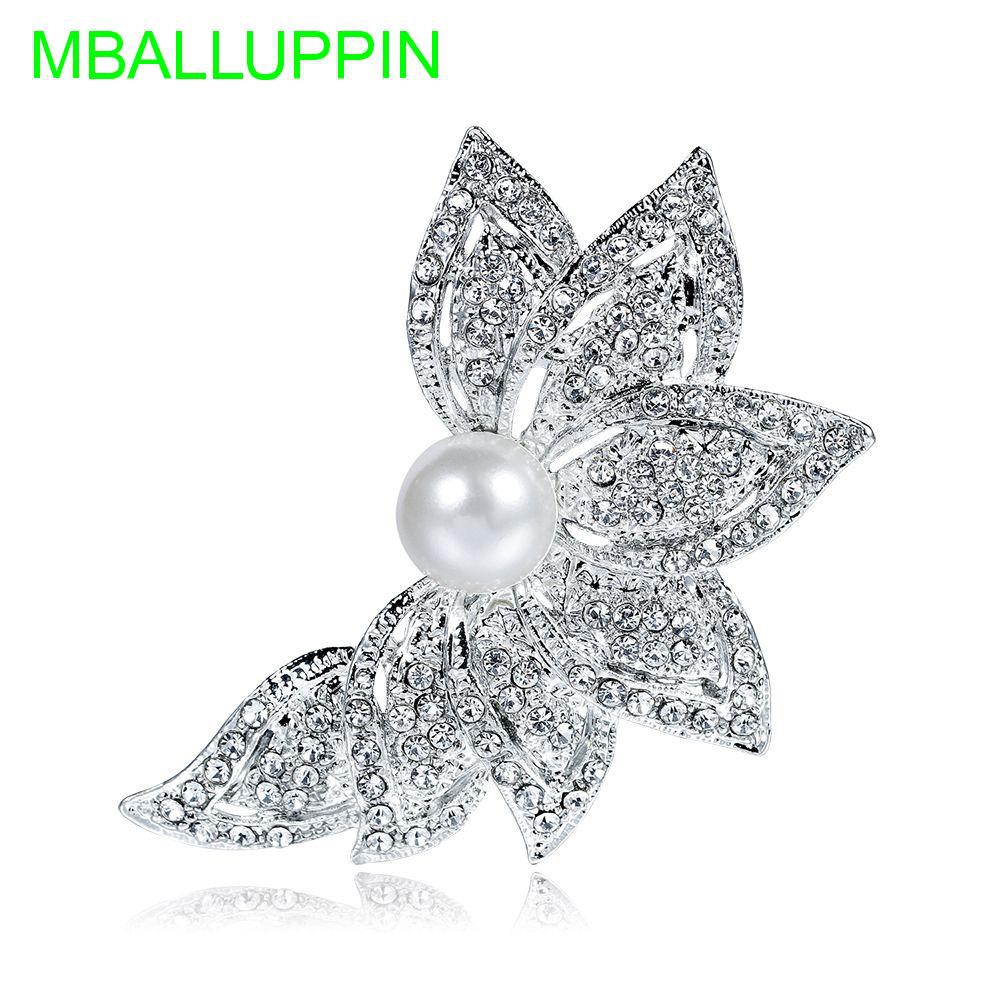 Rhinestone Crystal Leaf Women Flower Brooch