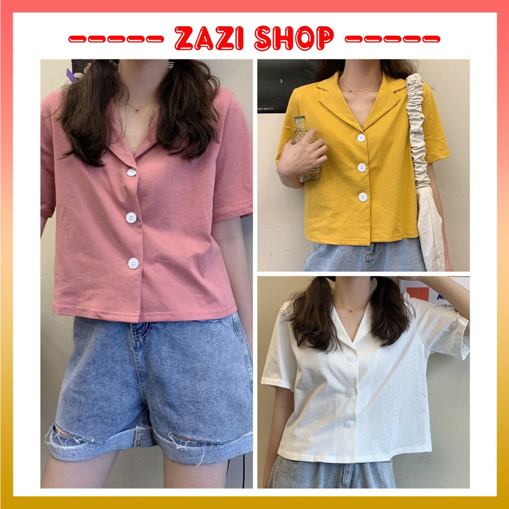 Áo sơ mi ulzzang nữ cộc tay trơn nhiều màu 💎 Áo kiểu Hàn Quốc đẹp - ZaZi SM03