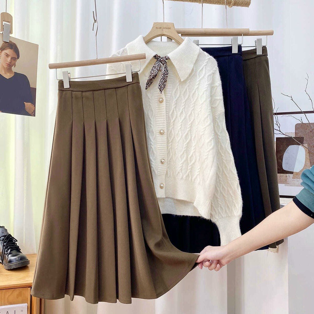 Chân váy xếp ly dài dáng A xòe kiểu váy xếp li midi bigsize cạp cao phong cách công sở siêu tôn dáng Medila