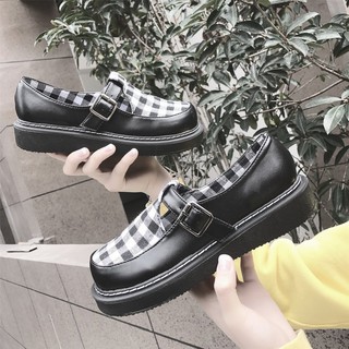 [SẴN ĐEN 39 - SALE] Giày ulzzang mũi tròn caro (ảnh thật khách đi ở cuối)