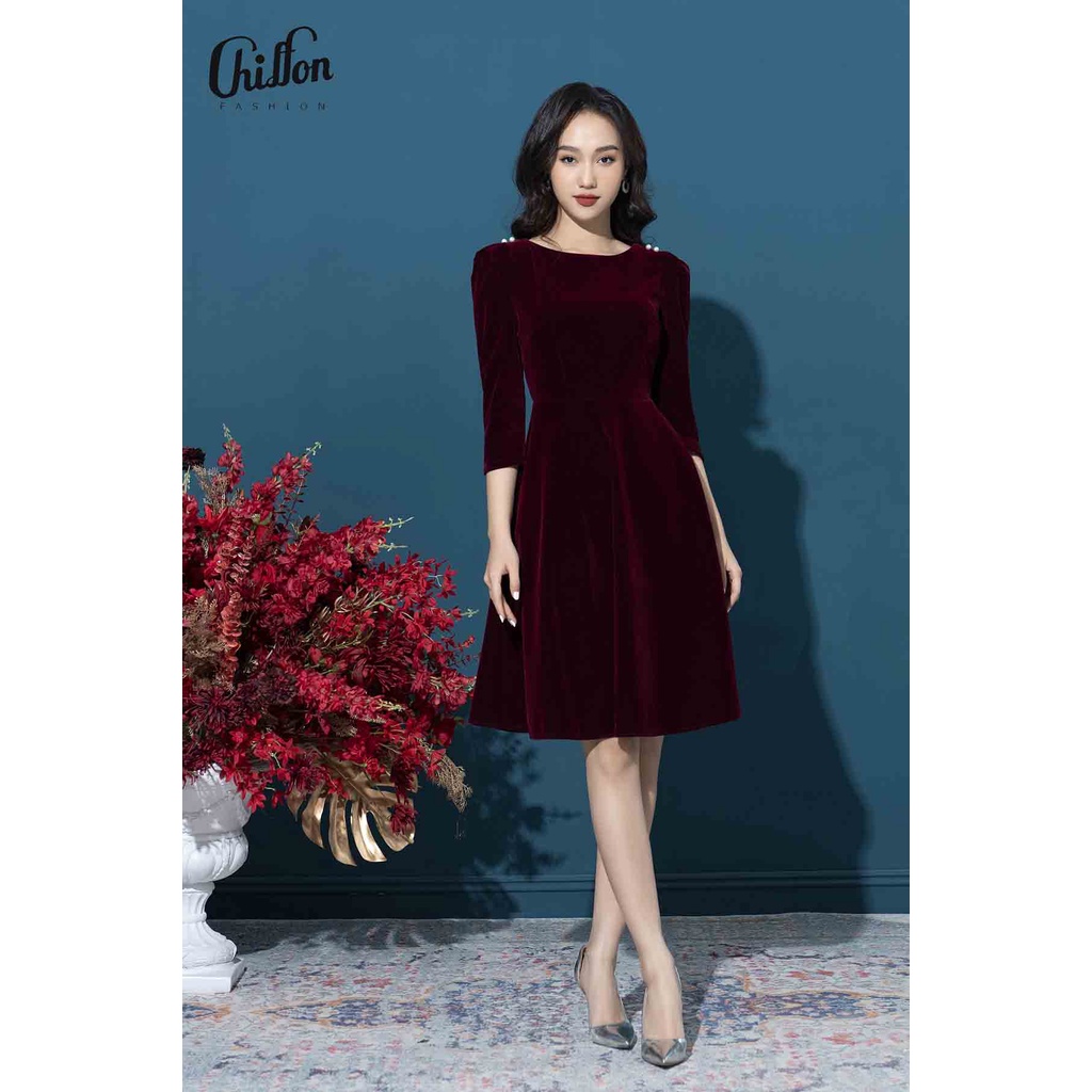 Váy đầm nhung xòe công sở mềm mịn, không sần, màu sắc dễ phối đồ, sành điệu (không kèm đai). Đầm nữ Chiffon | BigBuy360 - bigbuy360.vn