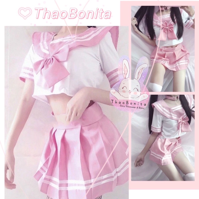Set cosplay nữ sinh Hồng xinh xắn. SHIP HOẢ TỐC TPHCM. Đồ ngủ cosplay sexy ThaoBonita