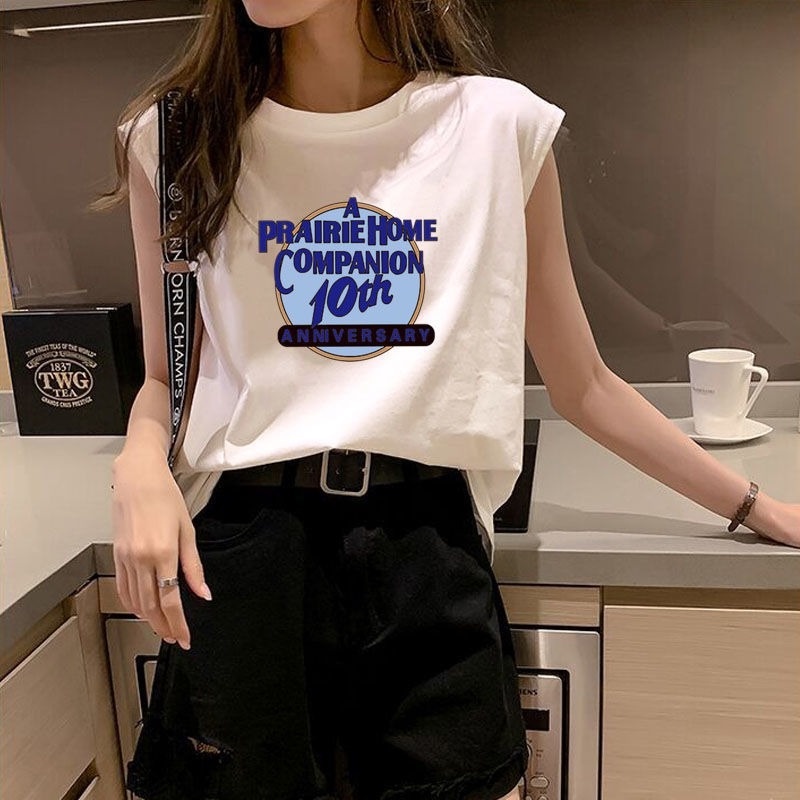 Áo Thun Không Tay Dáng Rộng Màu Trắng Đen Thời Trang Cho Nữ