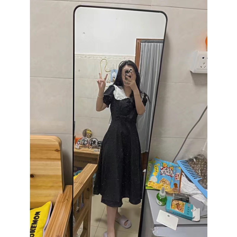 Váy búp bê Babydoll dáng dài tay ngắn thiết kế cổ Pháp siêu đẹp