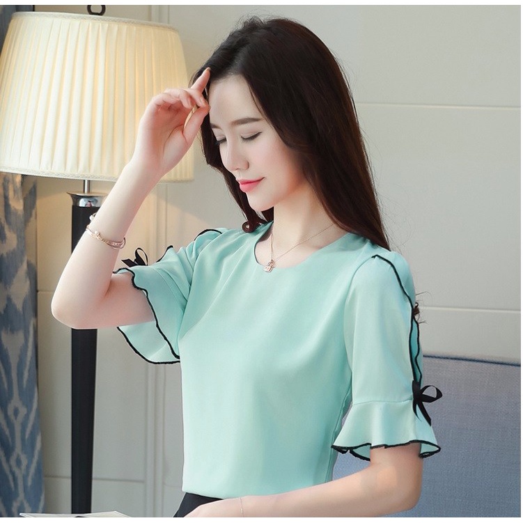 ÁO KIỂU NỮ TAY NGẮN GẮN NƠ DUYÊN DÁNG-PILA HOUSE