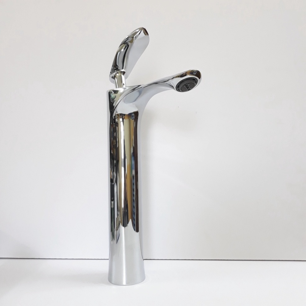 Vòi lavabo, bồn rửa mặt nóng lạnh kiểu dáng lá liễu bằng đồng mạ inox 30cm dành cho bàn đá