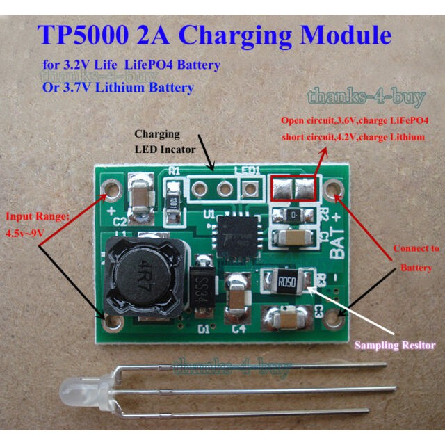 Mạch sạc pin Lithium - ion - LiFePO4 4.2 V/3.6v - 1A TP5000