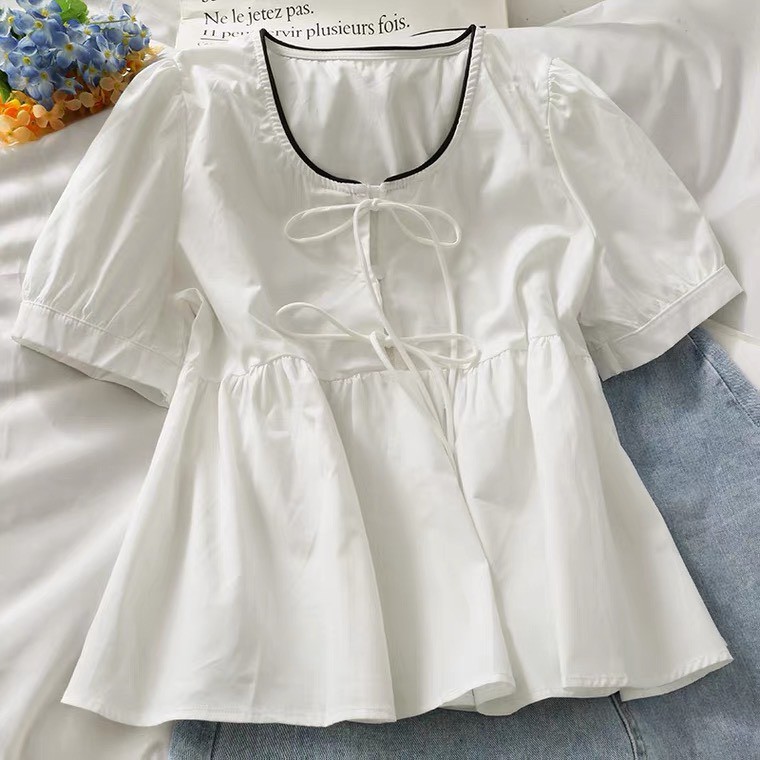 áo sơ mi nữ ngắn tay cổ tròn có video+ ảnh thật