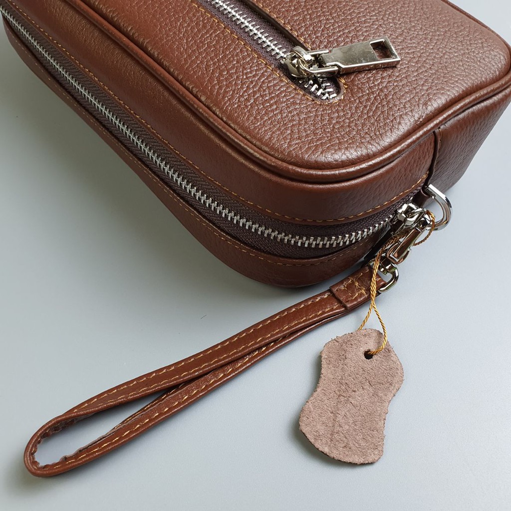 Ví cầm tay nam da bò thật/ Túi hộp da thật CL133VB (Đen/Nâu) - 100% da bò thật, bảo hành 3 năm | BigBuy360 - bigbuy360.vn