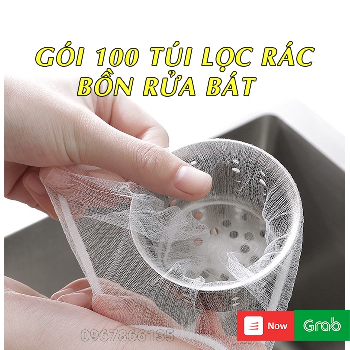 Combo 100 túi lọc rác, túi lọc thức ăn thừa bồn rửa chén bát có chun tiện dụng