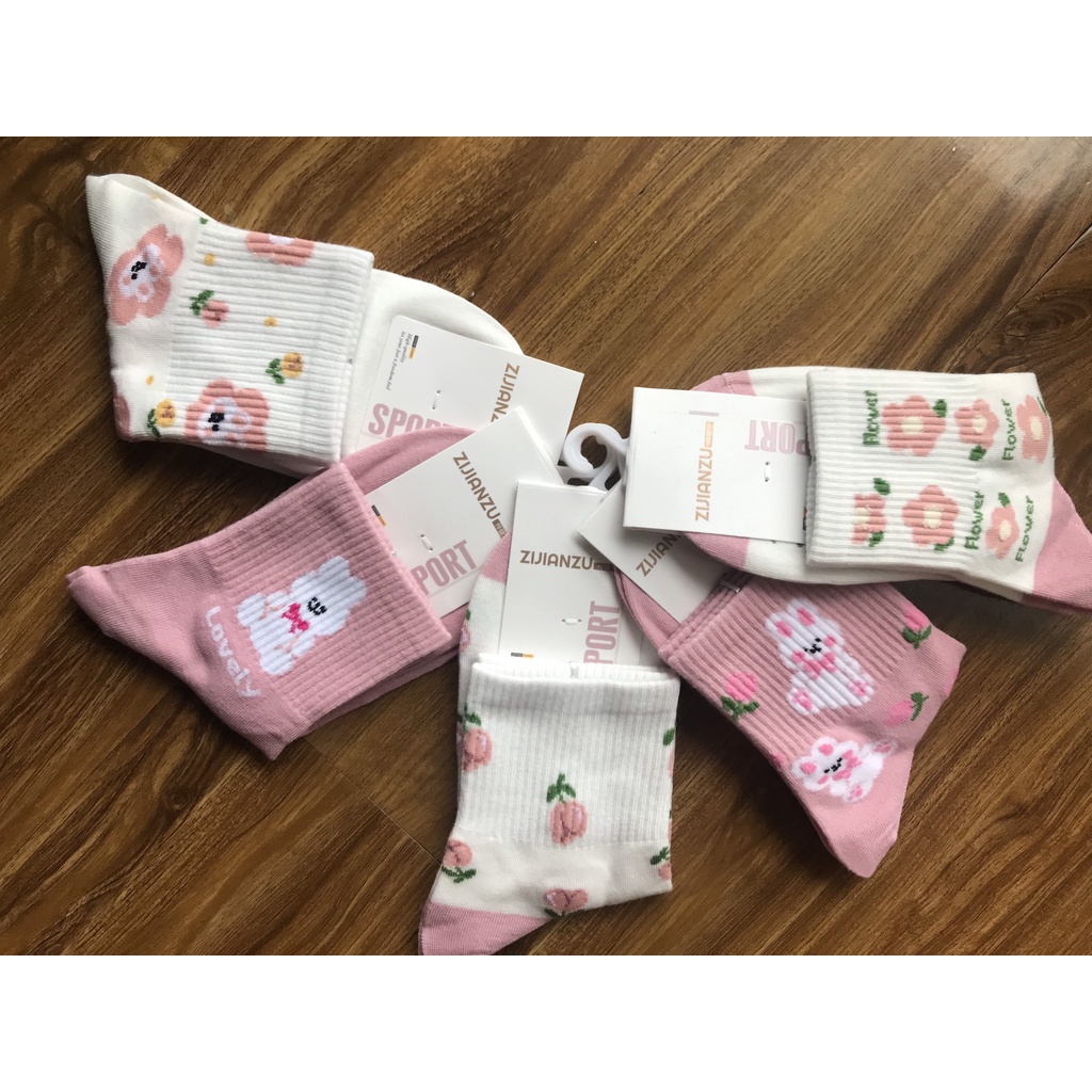 Sét 5 đôi tất cổ lỡ Quảng Châu cotton siêu xinh dành cho chị em cô dì chú bác.