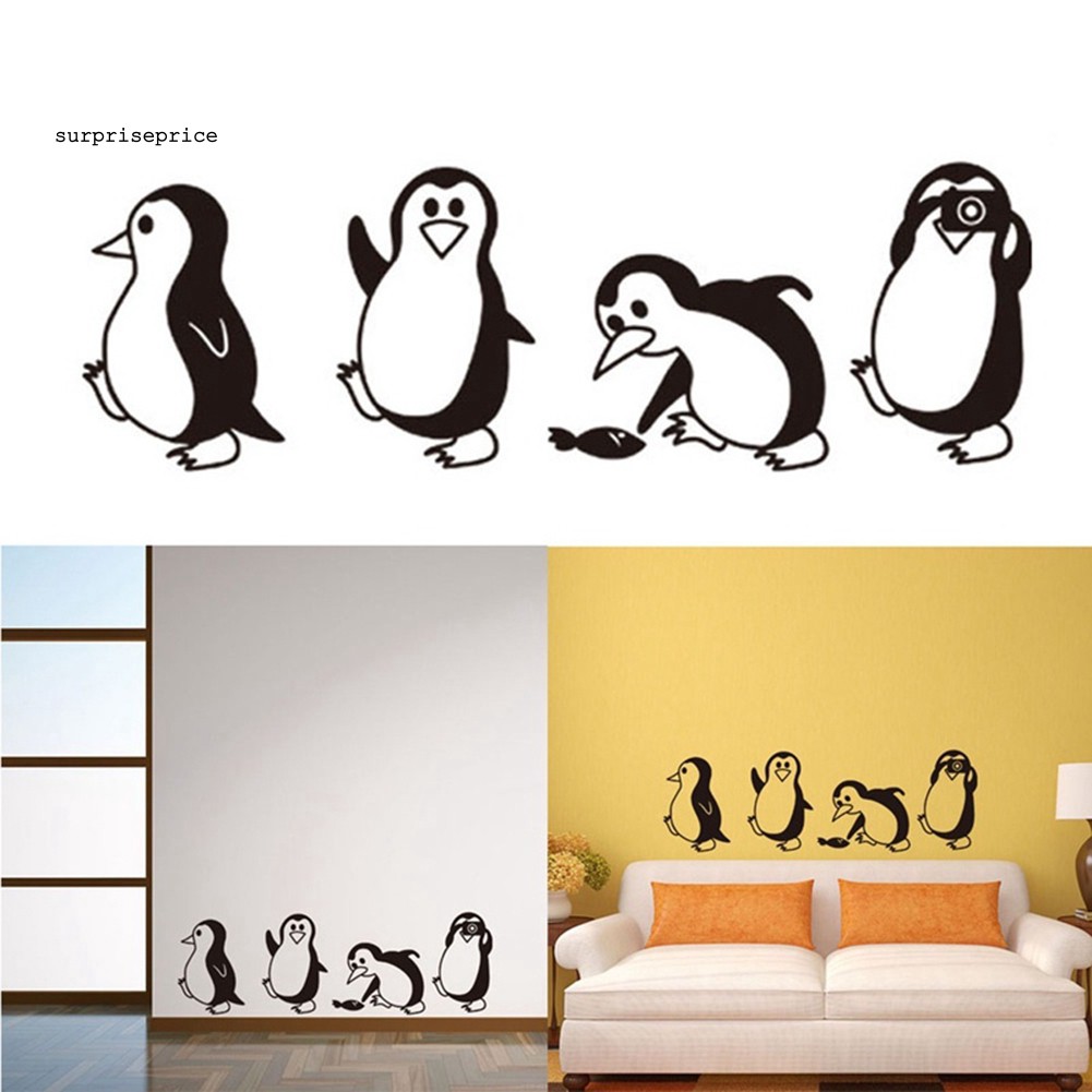 Nhãn dán tường hình chim cánh cụt xinh xắn dễ thương trang trí DIY