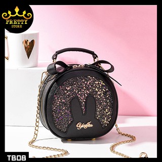 Túi xách tròn hình thỏ đính sequin lấp lánh siêu đáng yêu. Có lỗ luồng tai phone ra ngoài - TB08