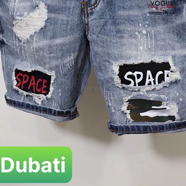 QUẦN SHORT SỌT LỬNG JEAN NAM CHẤT BÒ XANH THÊU CHỮ SPACE THÁI LAN CAO CẤP-DB 190 - DUBATI FASHION