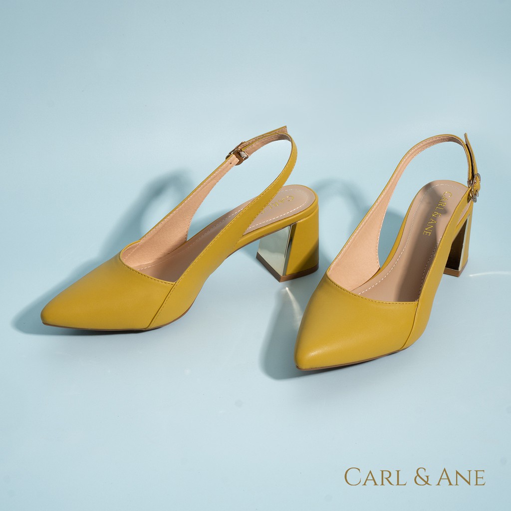 Carl & Ane - Giày Slingback Mũi Nhọn Gót Vuông Cao 7cm màu vàng - CL001