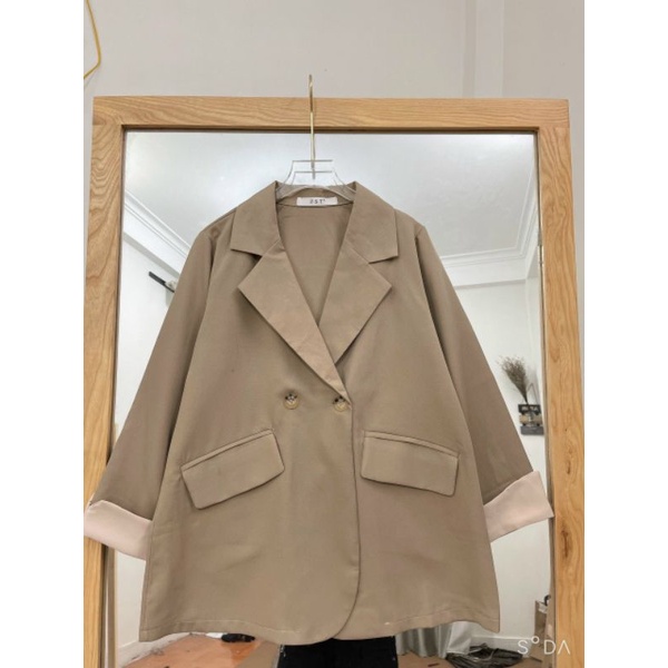 Áo Blazer Ms.1283 Áo Blazer Vest Tay Lật, Hai Cúc, Dáng Suông, Phối Túi Chéo, Chất Tuyết Mưa 1 Lớp