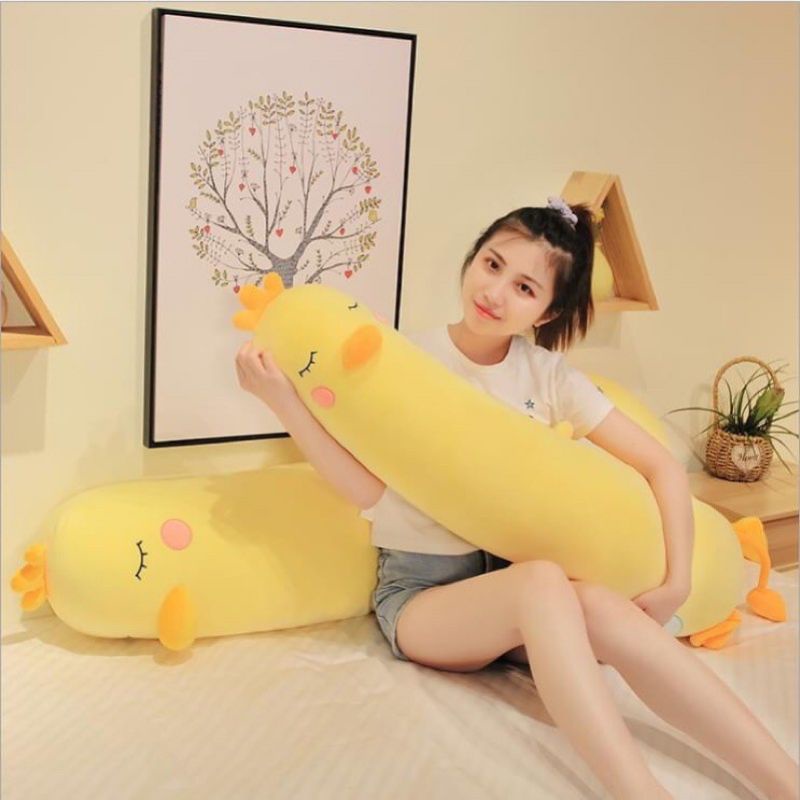 GẤU BÔNG GỐI ÔM GÀ VÀNG DÀI SIÊU CUTE, GẤU BÔNG CAO CẤP1,2m