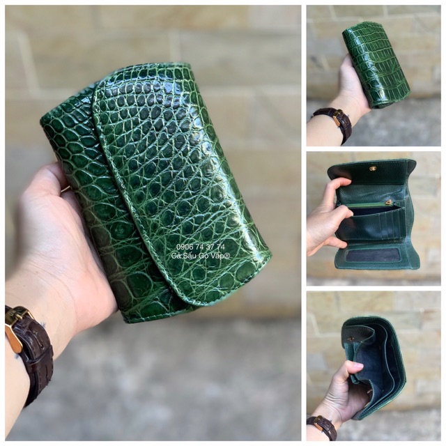 VÍ 3 GẤP MINI DA CACSAAUS THẬT SIZE14 - CÁ SẤU GÒ VẤP