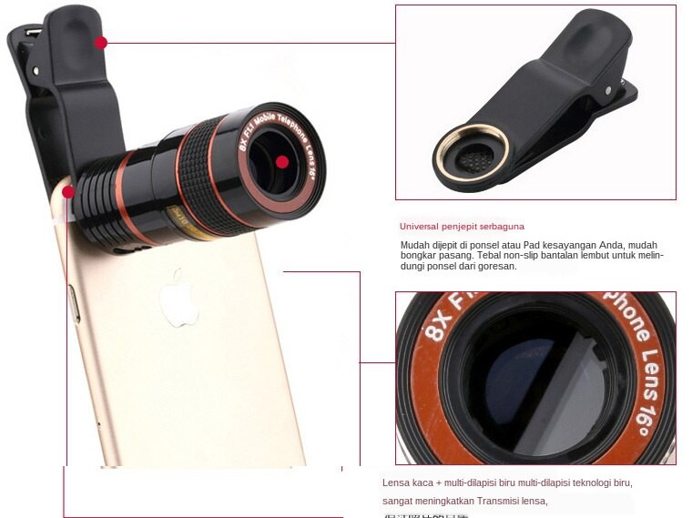 Điện Thoại Lens 8x8 Lần Tele Cho Điện Thoại-Lens Đa Năng Gấp 8 Lần Điện Thoại Zoom Ống Kính HD Lấy Nét Chụp Ảnh Ống Le