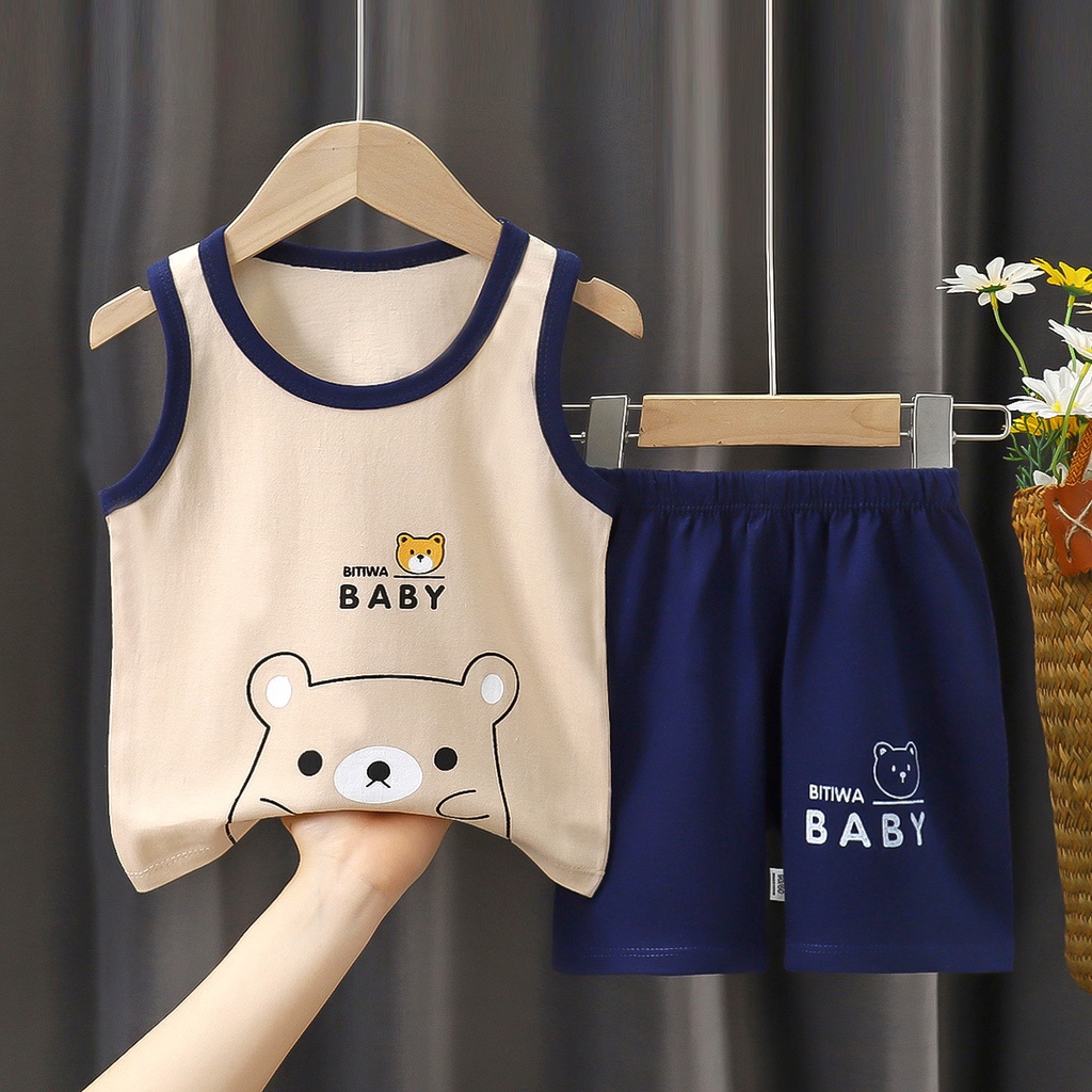 Bộ Đồ 2 Món Áo Thun Không Tay Và Quần Họa Tiết Hoạt Hình Dễ Thương Dành Cho Bé Trai Và Bé Gái