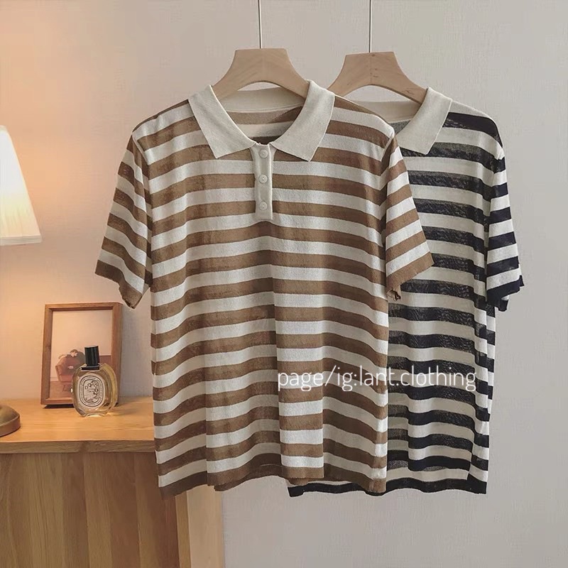 Áo polo len montogi kẻ mỏng