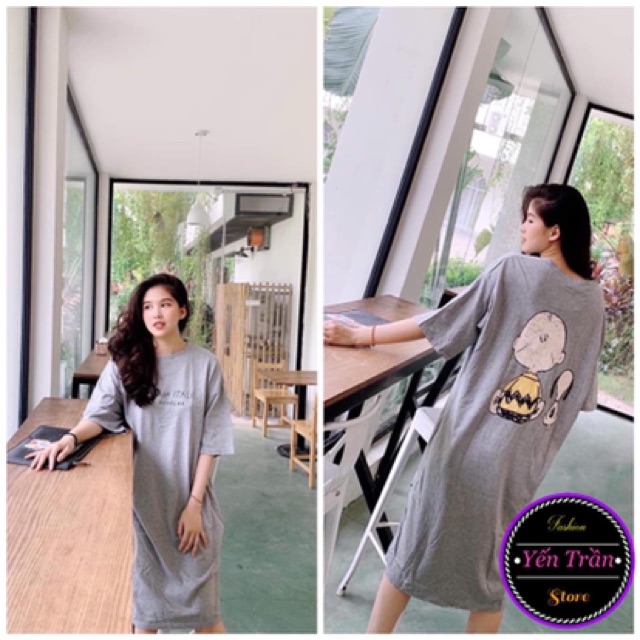 Váy xuông in hình em bé và chú chó from rộng dáng dài Có Size Tới 75Kg