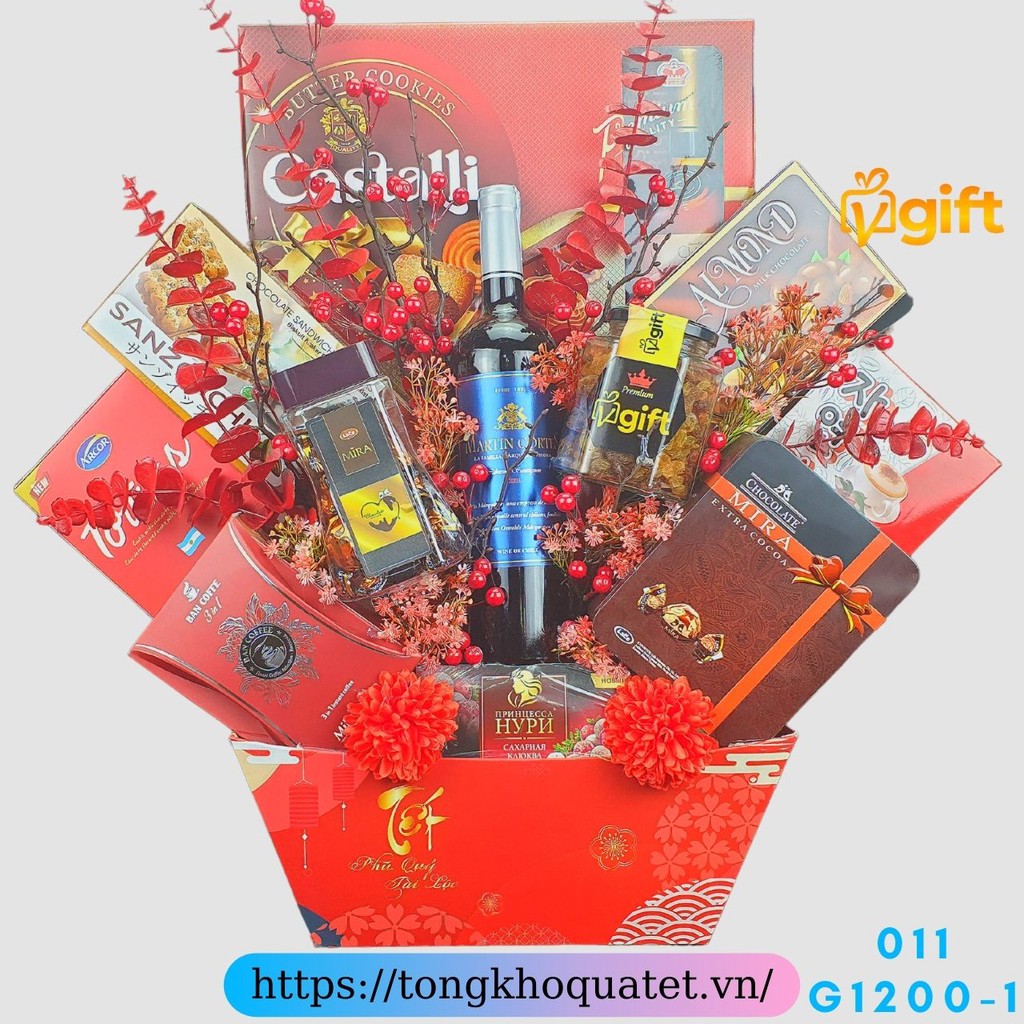 Giỏ quà tết 2022_Giỏ bánh kẹo tết_ ĐẸP, CAO CẤP, SANG TRỌNG [011-G1200-1]
