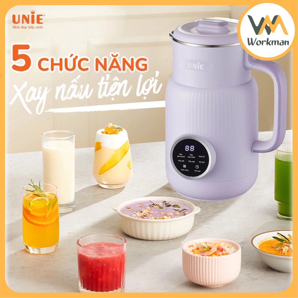 Máy Làm Sữa Hạt Mini Unie UMB08 600ml, Công Suất 600W, 5 Chức Năng Xay Nấu Đa Năng